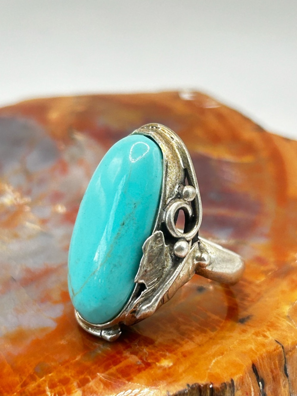 Southwest Sterling Silver Turquoise Ring - Size 7.5